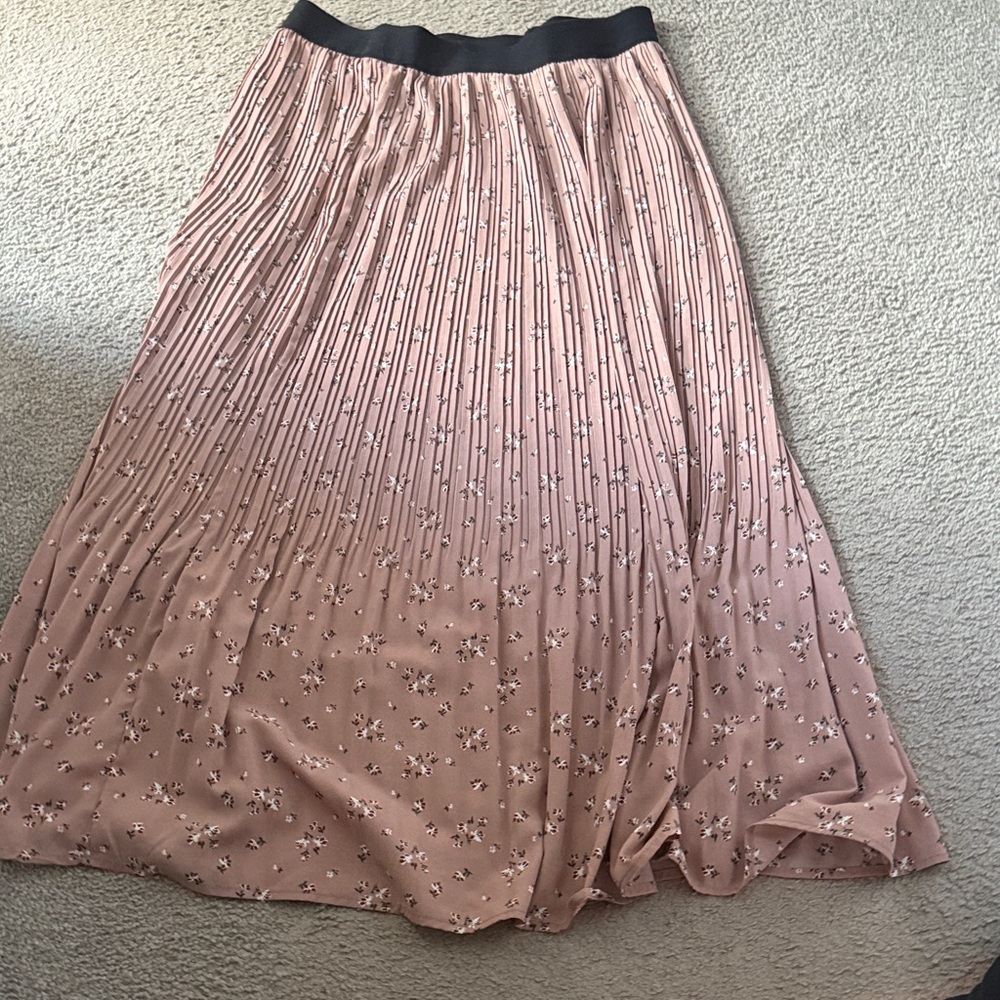 Melloday women’s size large Pleated Dusty Rose Floral Midi Skirt